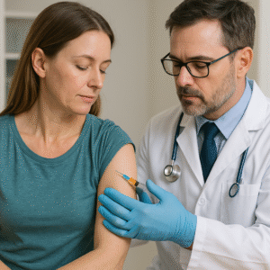 Doctor administering B12 injection