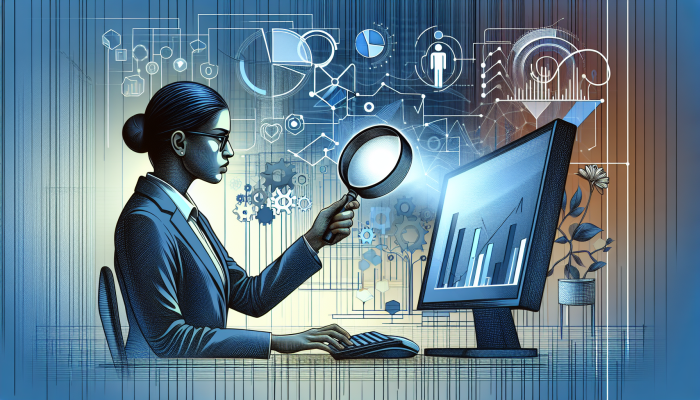 An individual analysing Google PPC campaign data on a computer, showcasing charts and graphs in an office setting.