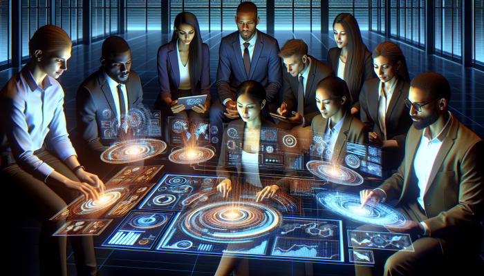 A digital illustration of a certified Google PPC agency team using Google Ads tools and participating in training sessions.