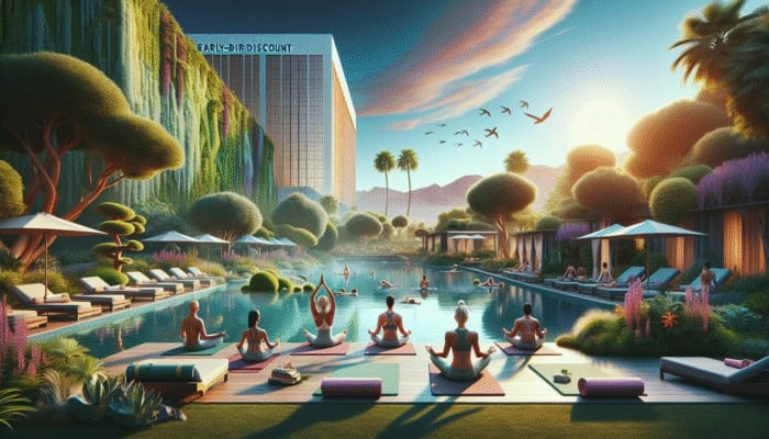 A serene yoga retreat in Las Vegas featuring online booking, tranquil gardens, luxurious accommodations, and early-bird discounts.