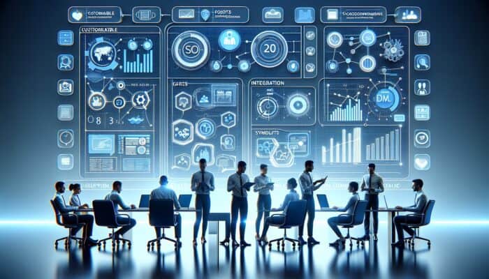 A modern interface showing SEO analytics, customisable dashboards, and integration with digital marketing tools, supported by experts.