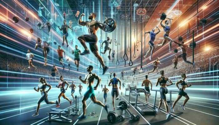 Athletes using BCAAs during gym workouts and races, highlighting reduced soreness and improved recovery.