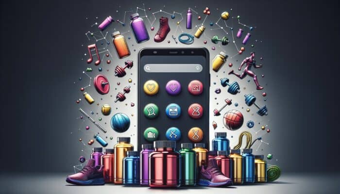 A smartphone displaying Snapchat with colourful supplement bottles and fitness icons, illustrating effective advertising strategies.